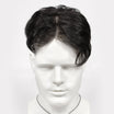 Mannequin head with a black wig on a white background