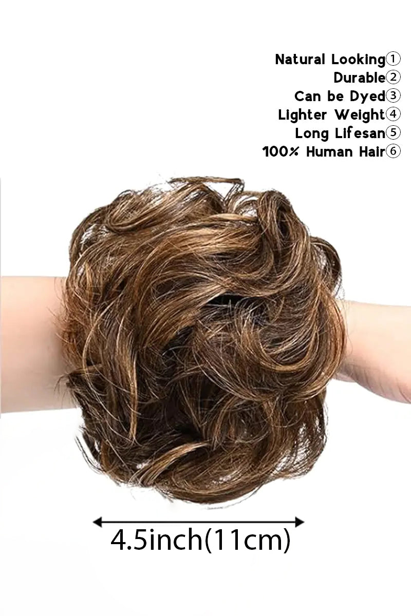 Messy Bun Hair Piece Medium Brown with Light Brown Highlights