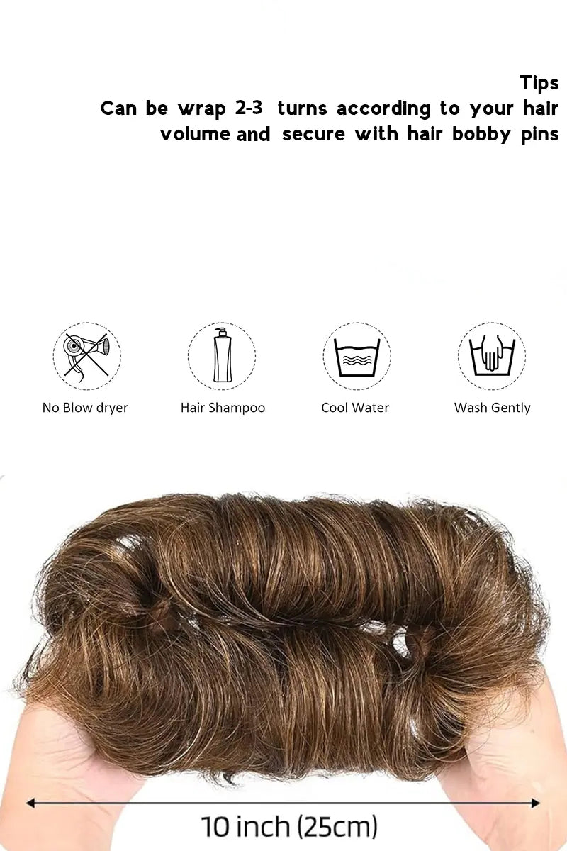 Messy Bun Hair Piece Medium Brown with Light Brown Highlights