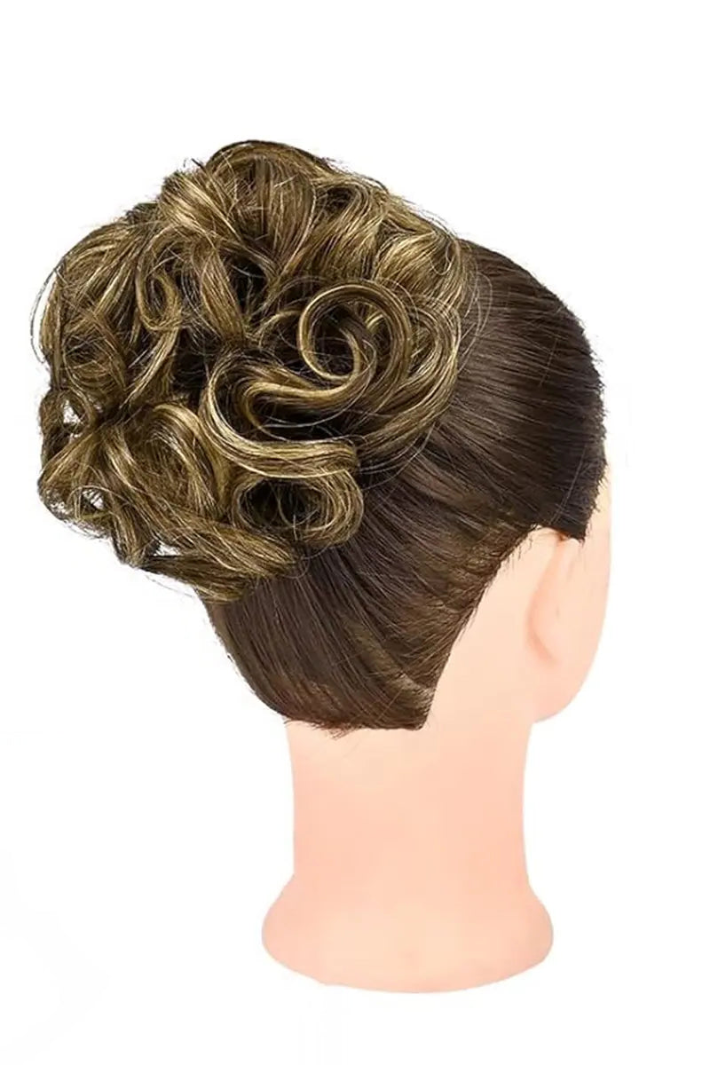 Messy Bun Hair Piece Medium Brown with Highlights #P4/27