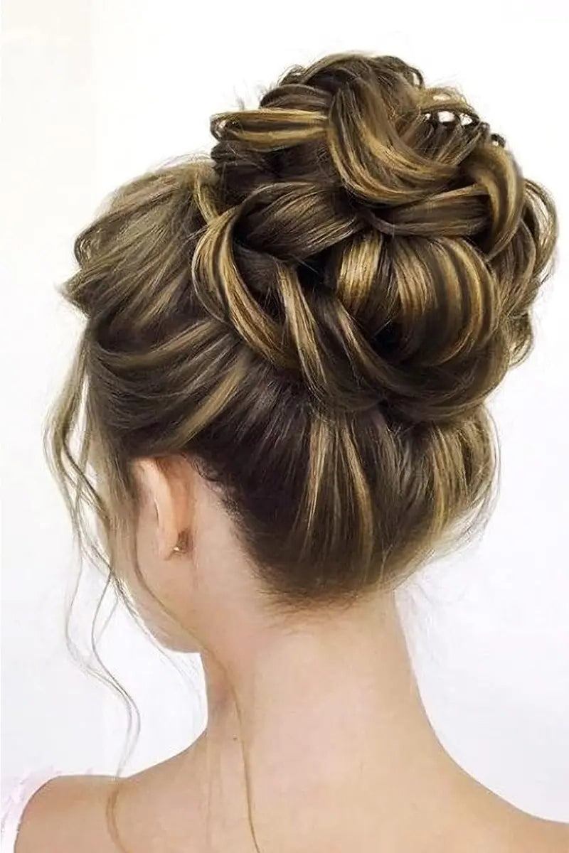 Messy Bun Hair Piece Medium Brown with Highlights #P4/27