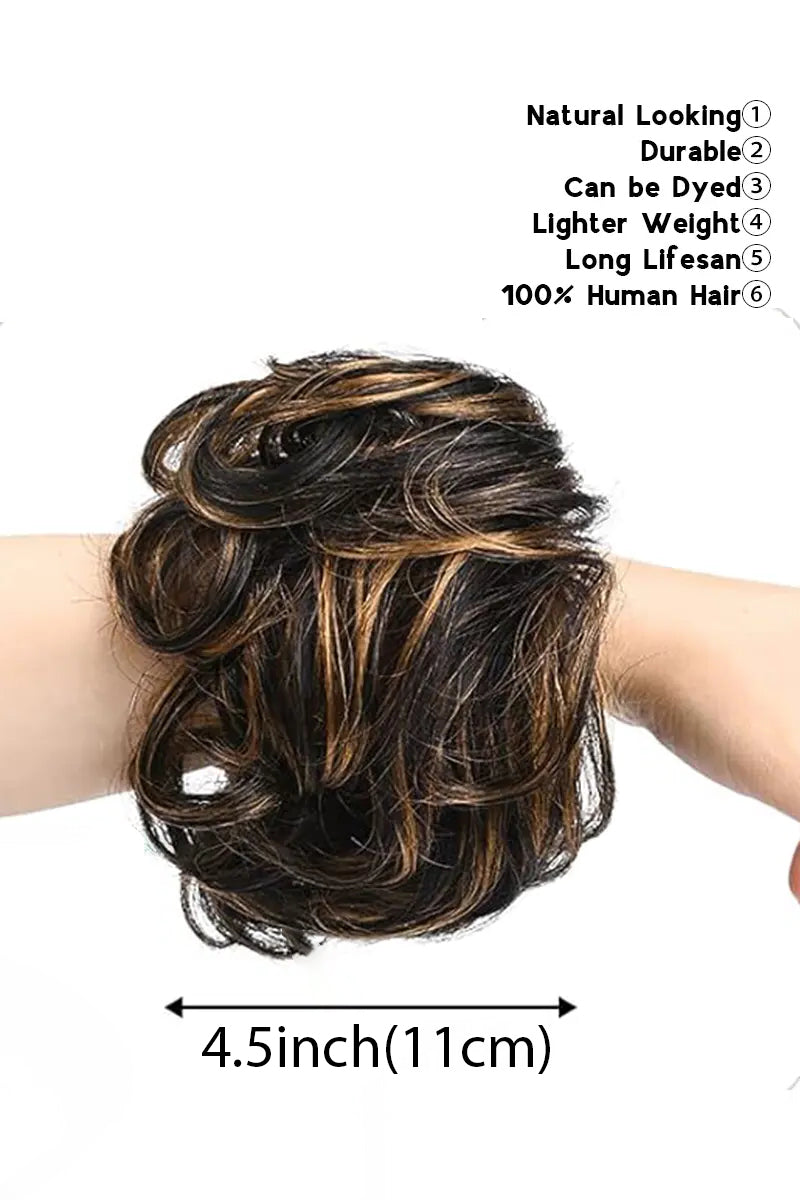 Messy Bun Hair Piece Black with Golden Blonde Highlights #P1B/27