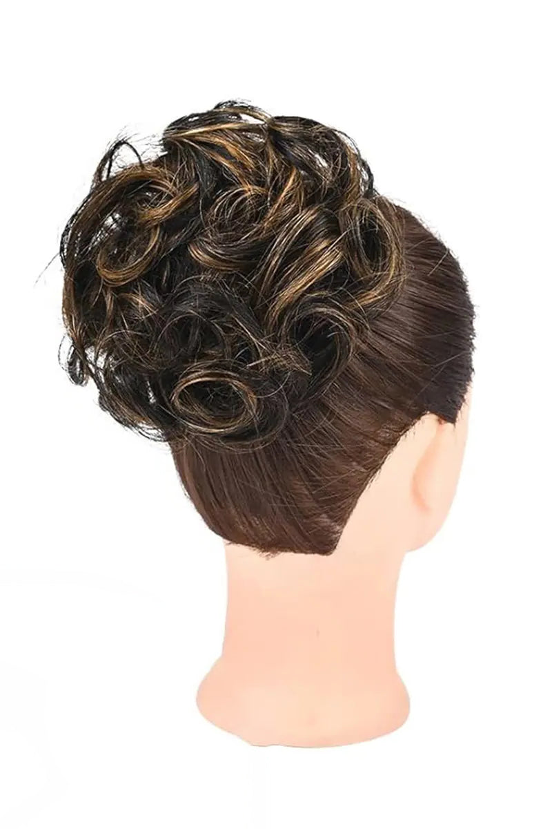 Messy Bun Hair Piece Black with Golden Blonde Highlights #P1B/27