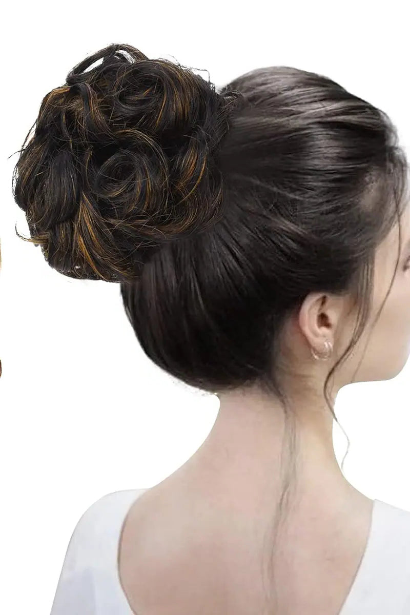 Messy Bun Hair Piece Black with Golden Blonde Highlights #P1B/27