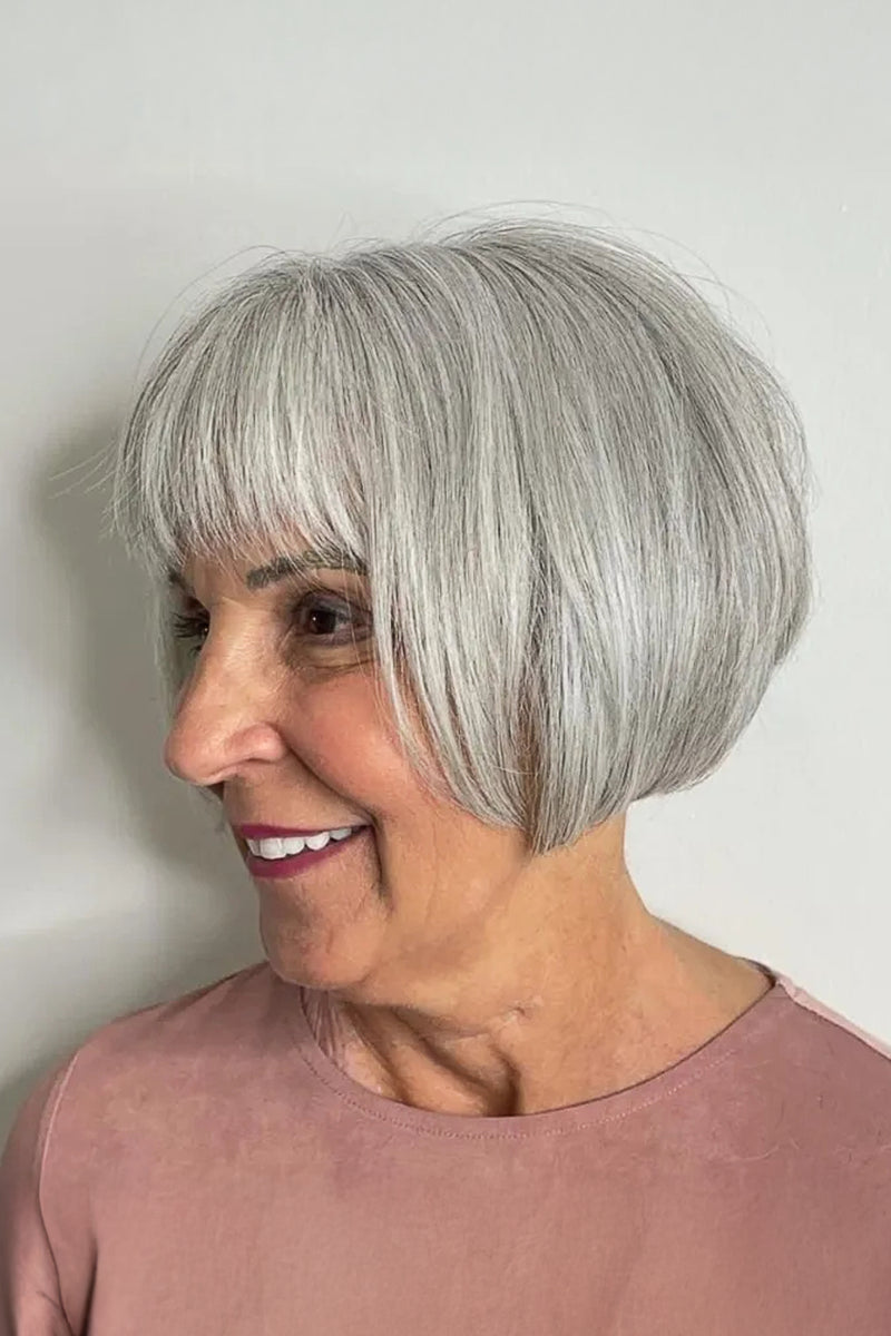 Rachel Women Glueless Human Hair Bob Wig Light Grey #1B80