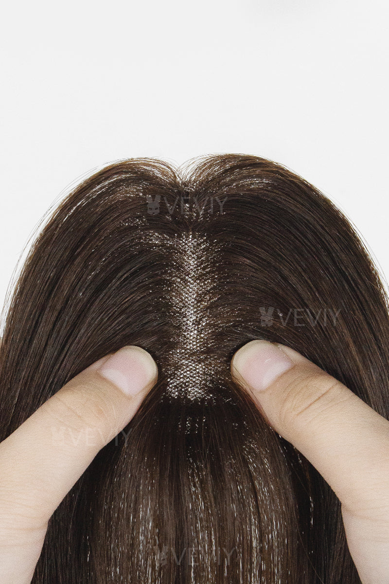 Vera Thin Breathable Lace Human Hair Topper Dark Brown #2