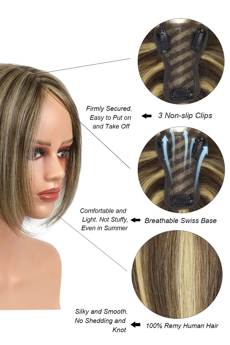 Aria Handmade Human Hair Topper Medium Brown with Warm Highlights #P4/27