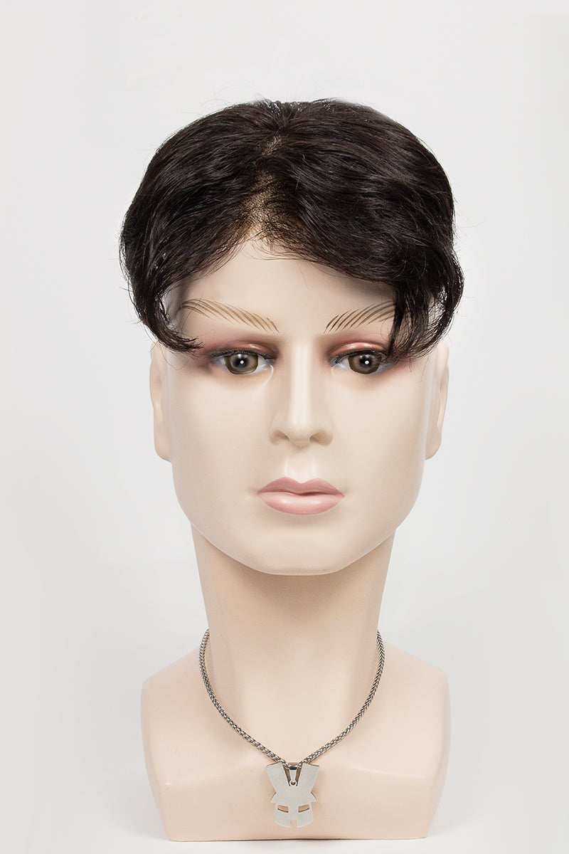 Mannequin head with a black topper on a white background