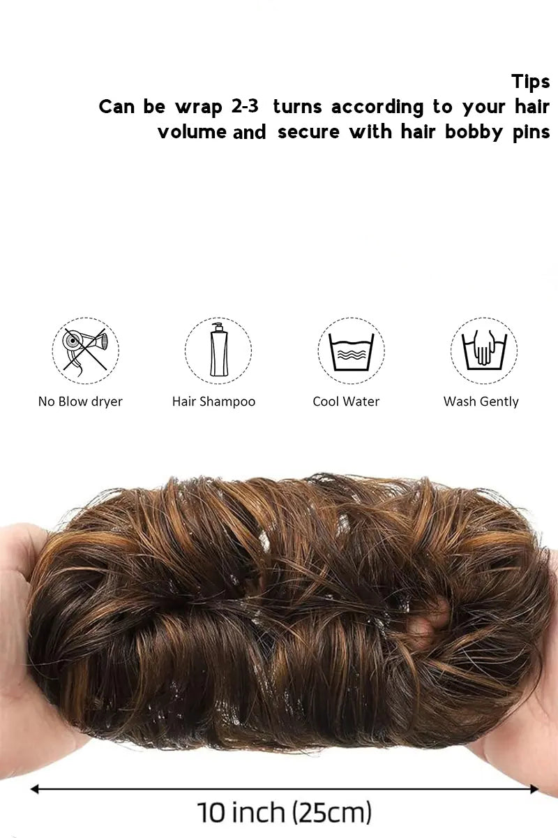 Messy Bun Hair Piece Medium Brown with Golden Highlights #2/33