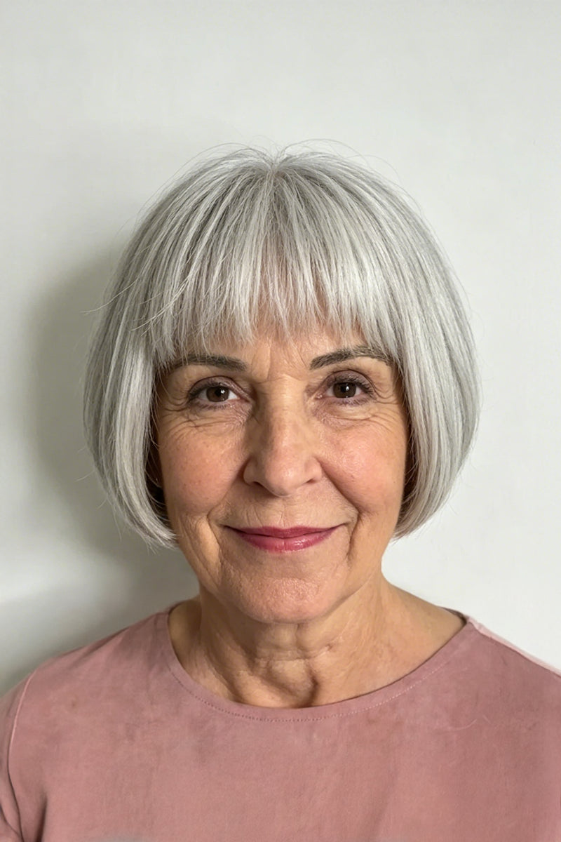 Rachel Women Glueless Human Hair Bob Wig Light Grey #1B80