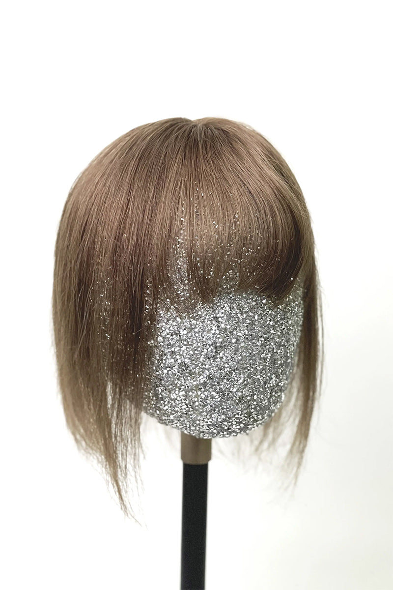 Aria-B Handmade Human Hair Topper with Bangs Medium Ash Brown #6