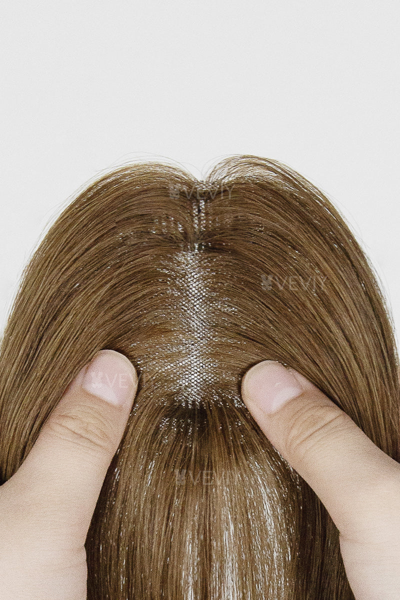 Vera Thin Breathable Lace Human Hair Topper Medium Ash Brown #6