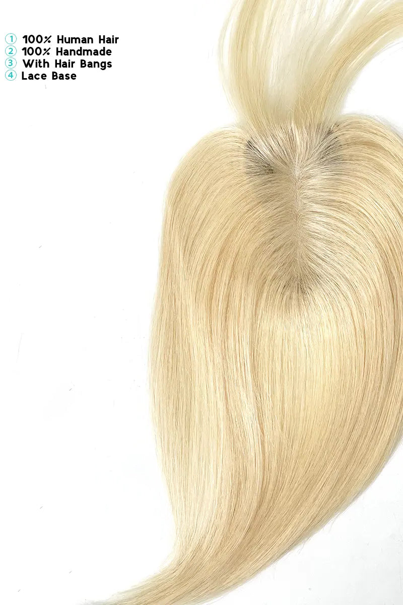 Aria-B Handmade Human Hair Topper with Bangs Lightest Blonde #613
