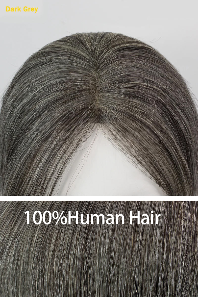 Aria-B Handmade Human Hair Topper with Bangs Dark Grey #1B50