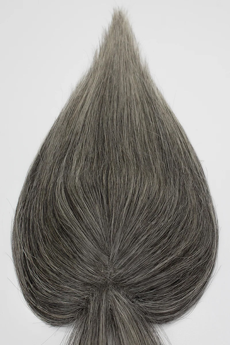 Aria-B Handmade Human Hair Topper with Bangs Dark Grey #1B50