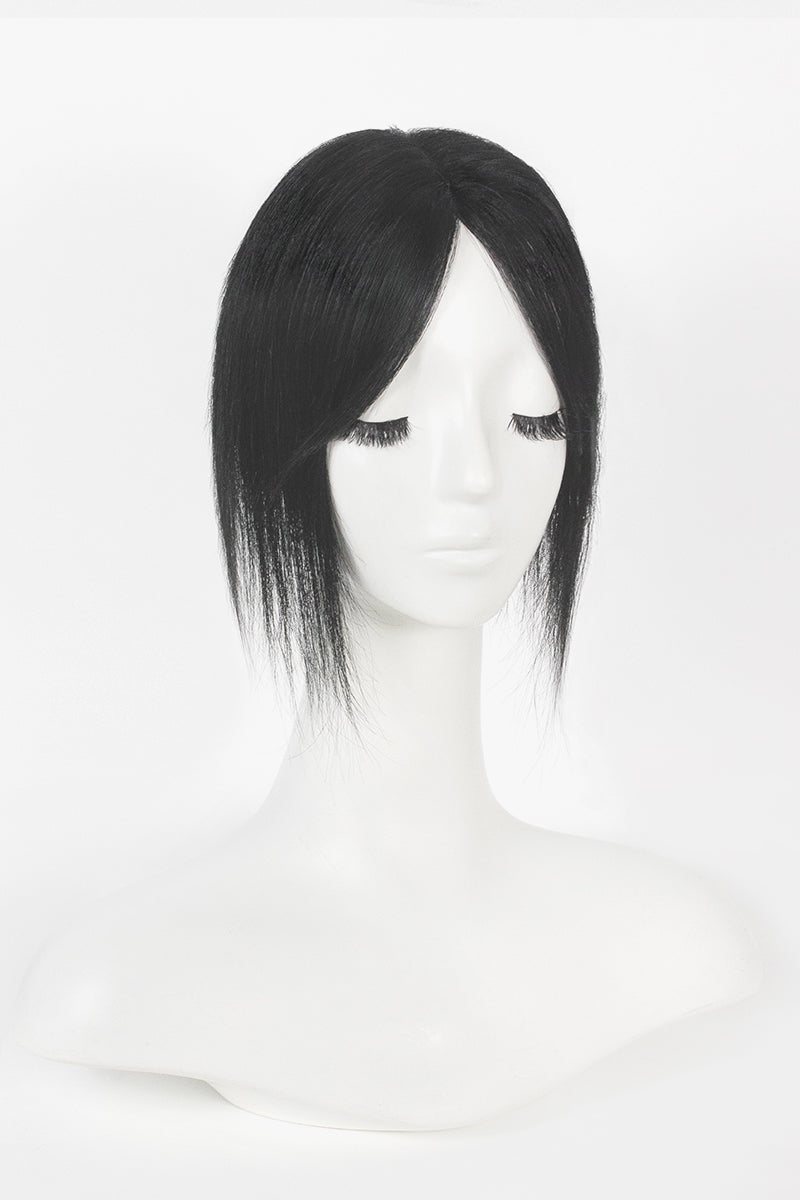 Aria-B Handmade Human Hair Topper with Bangs Dark Black #1