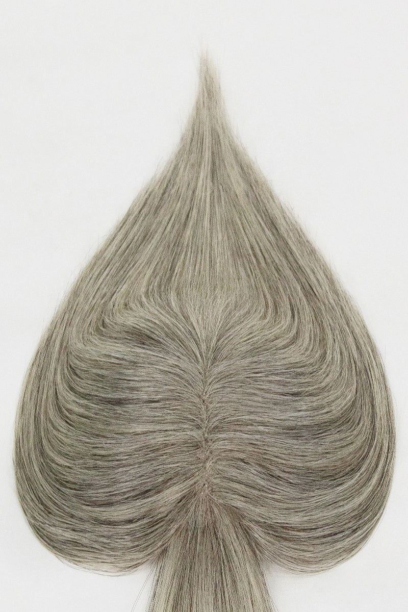 Aria-B Handmade Human Hair Topper with Bangs Light Brown Grey #LBG1B70