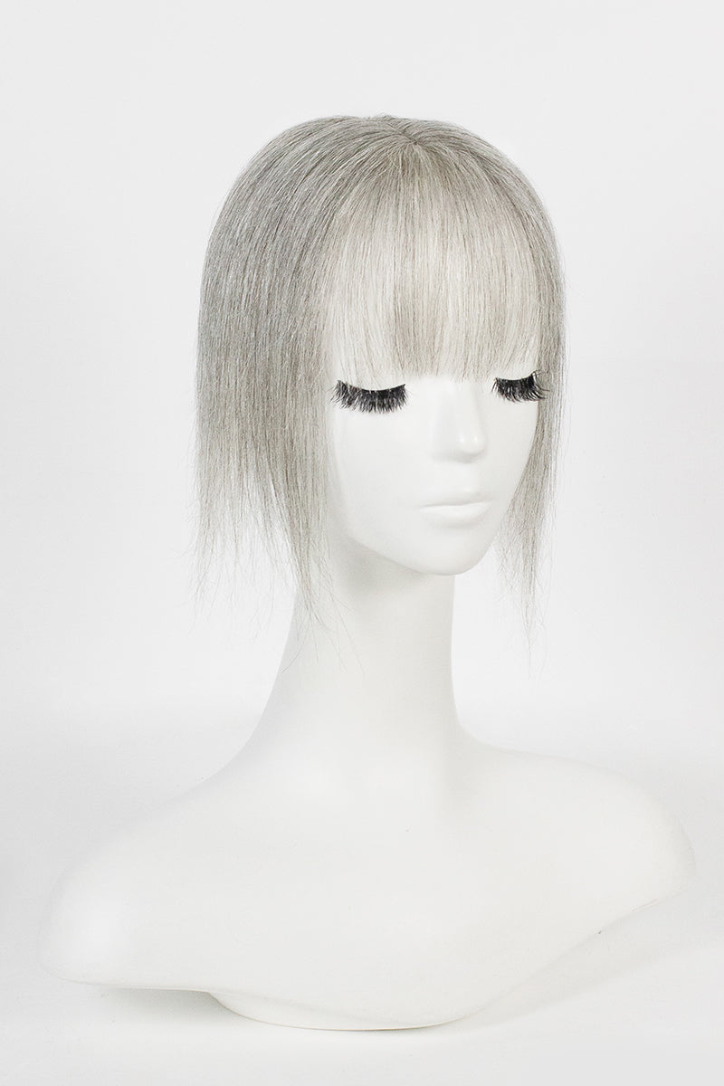Complément capillaire Aria-B fait main en cheveux humains avec frange, gris clair #1B80