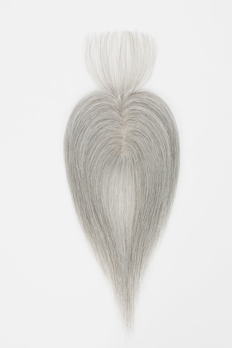 Complément capillaire Aria-B fait main en cheveux humains avec frange, gris clair #1B80