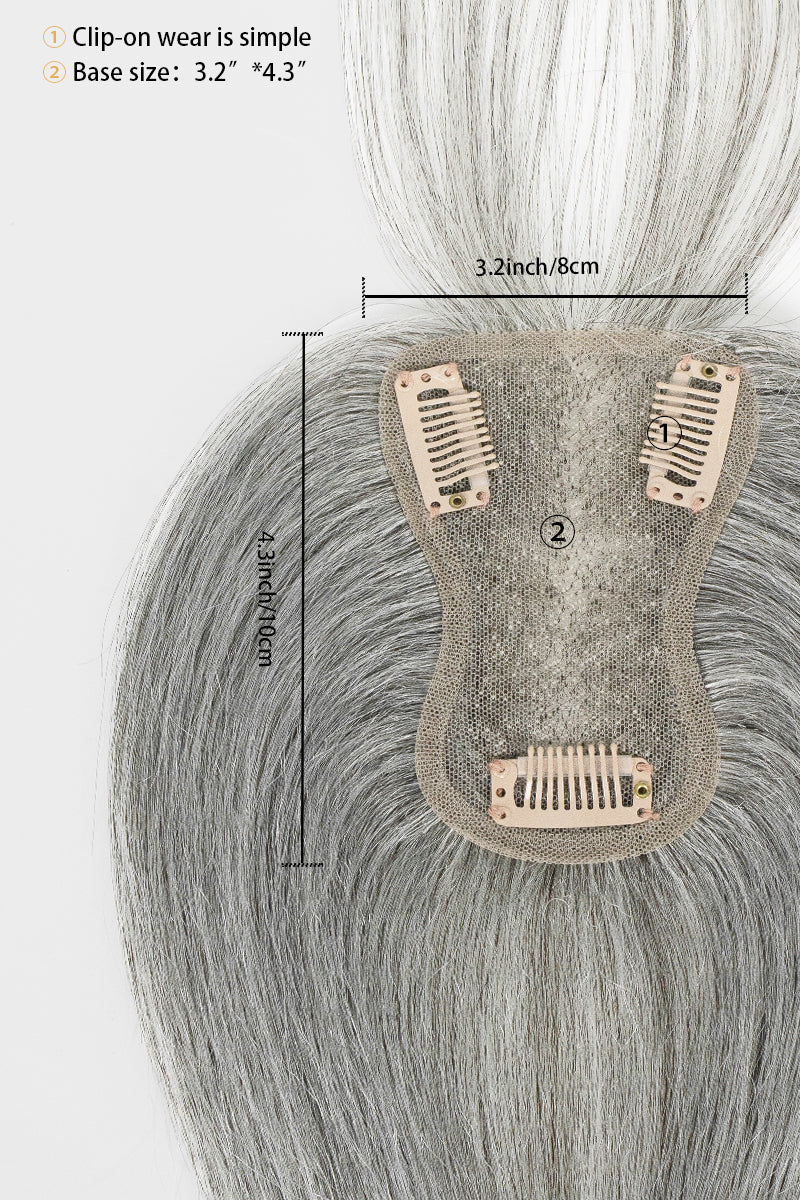 Aria-B Handmade Human Hair Topper with Bangs Medium Grey #1B70