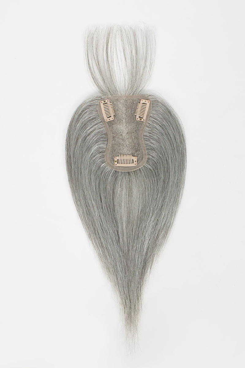 Aria-B Handmade Human Hair Topper with Bangs Medium Grey #1B70