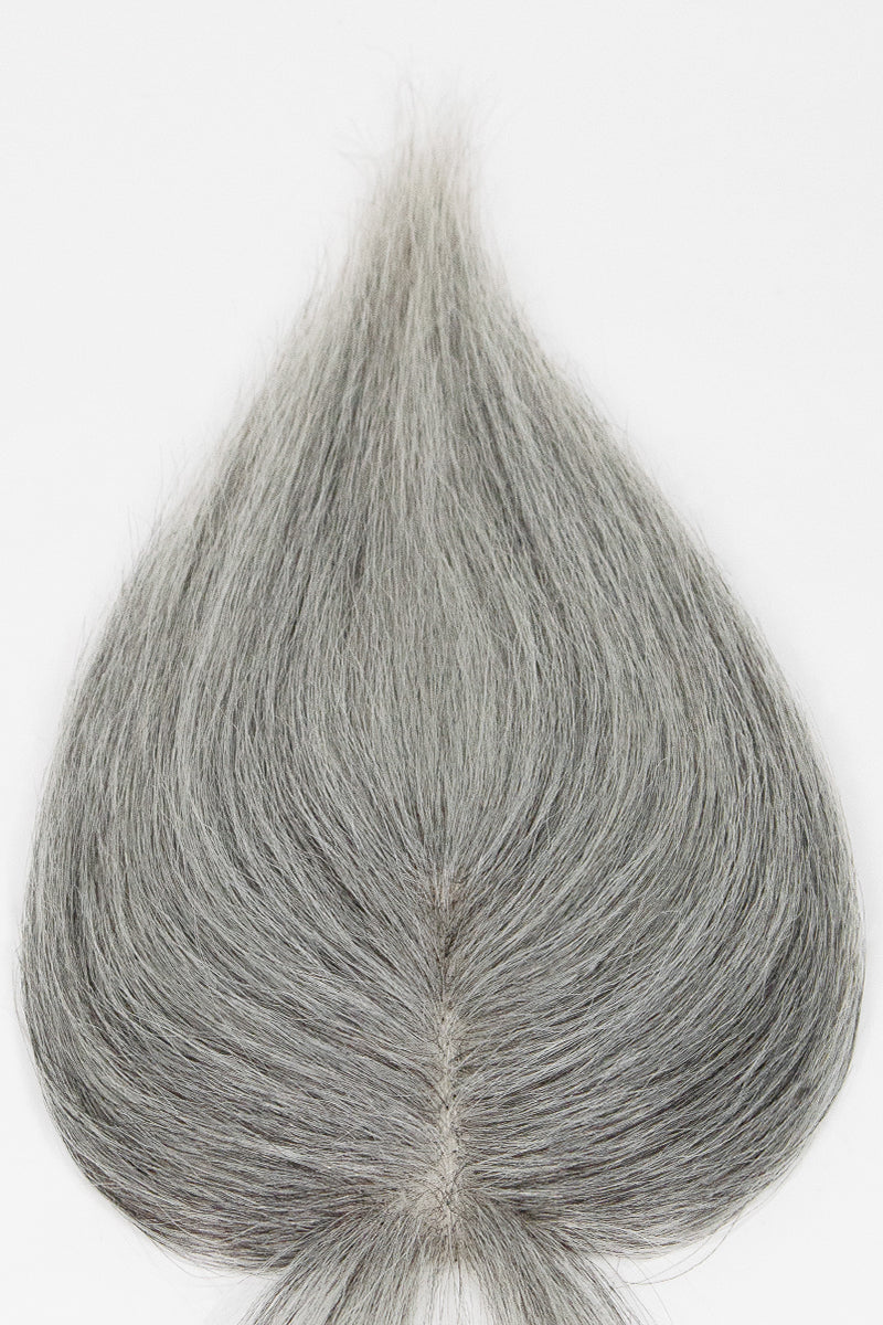 Aria-B Handmade Human Hair Topper with Bangs Medium Grey #1B70