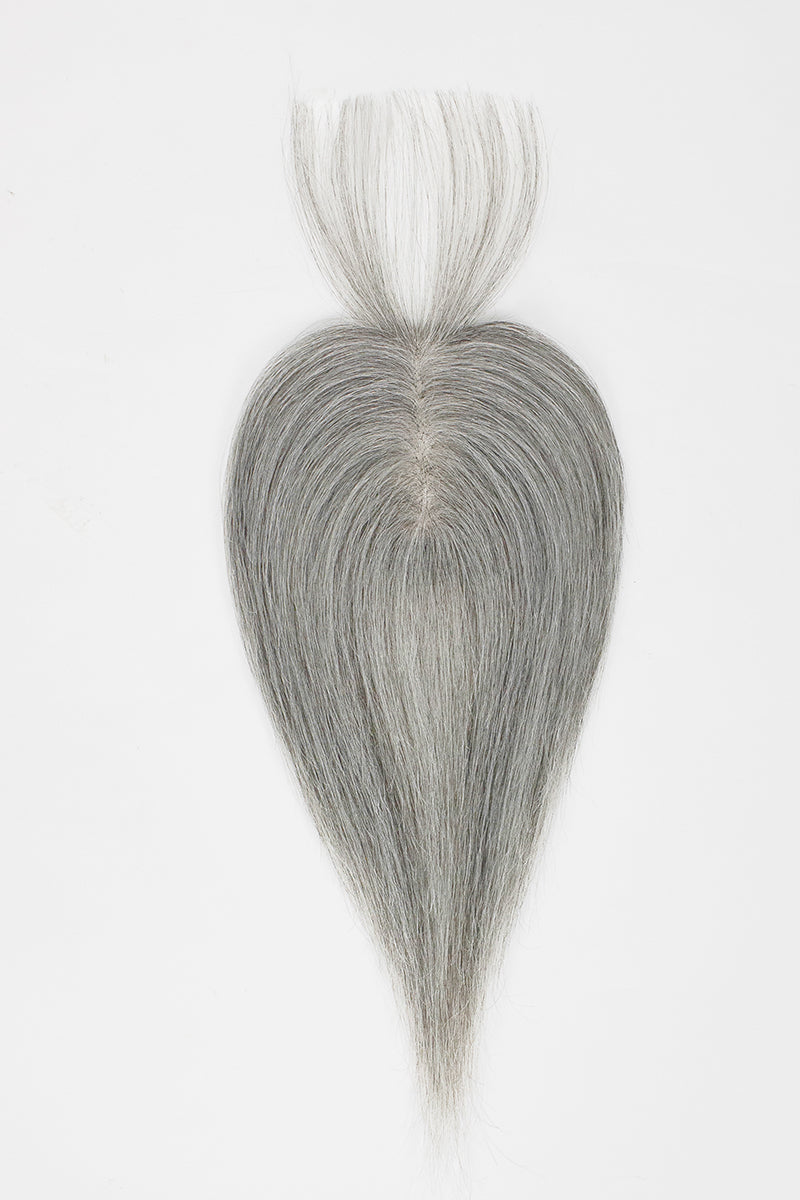 Aria-B Handmade Human Hair Topper with Bangs Medium Grey #1B70