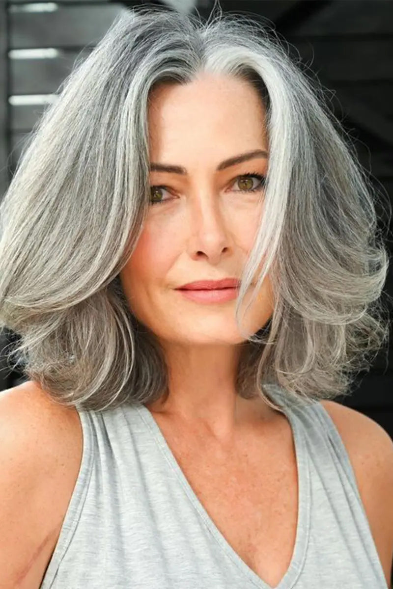 Aria Human Hair Topper Light Brown Grey #LBG1B70