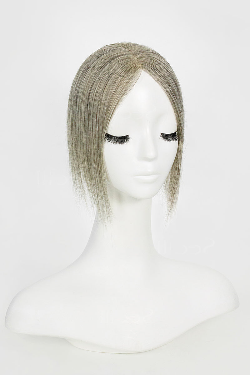 Aria Human Hair Topper Light Brown Grey #LBG1B70