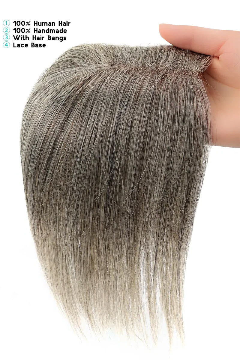 Aria Human Hair Topper Light Brown Grey #LBG1B70