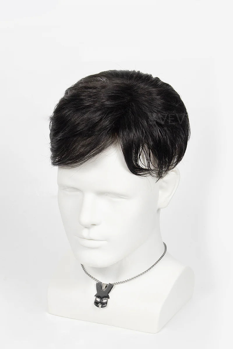Corey topper on a mannequin head against a white background