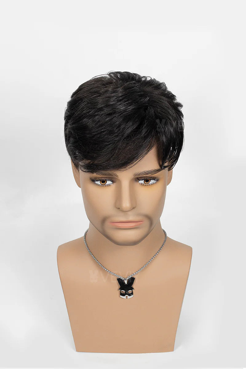 Corey topper on a mannequin head with a white background