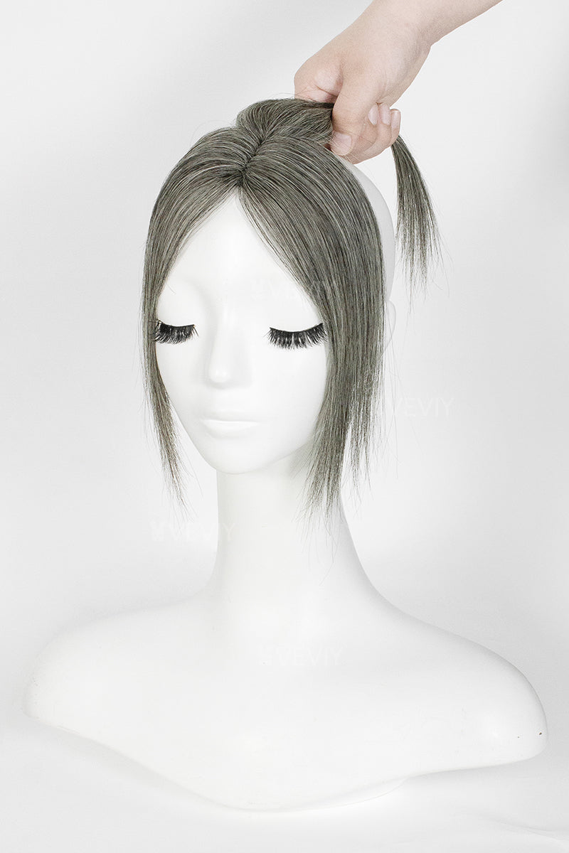 Vera Thin Breathable Lace Human Hair Topper Dark Grey #1B50
