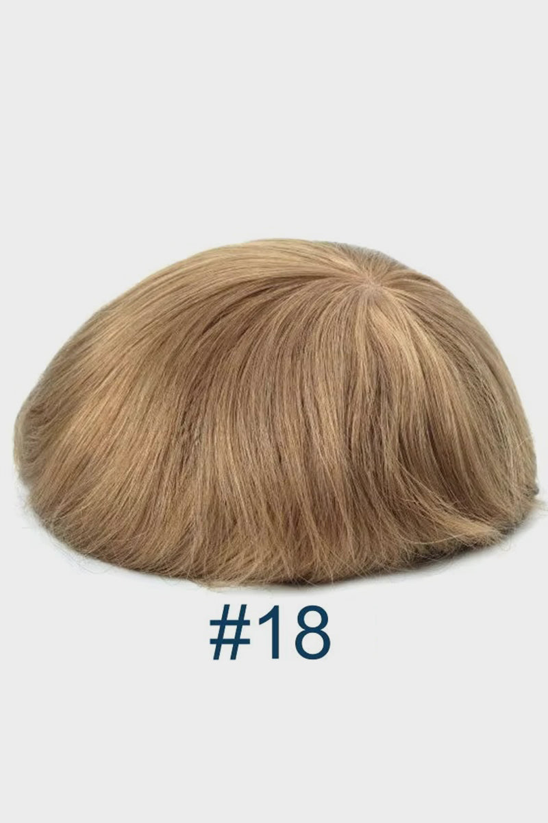 Blonde hairpiece labeled '#18' on a light gray background