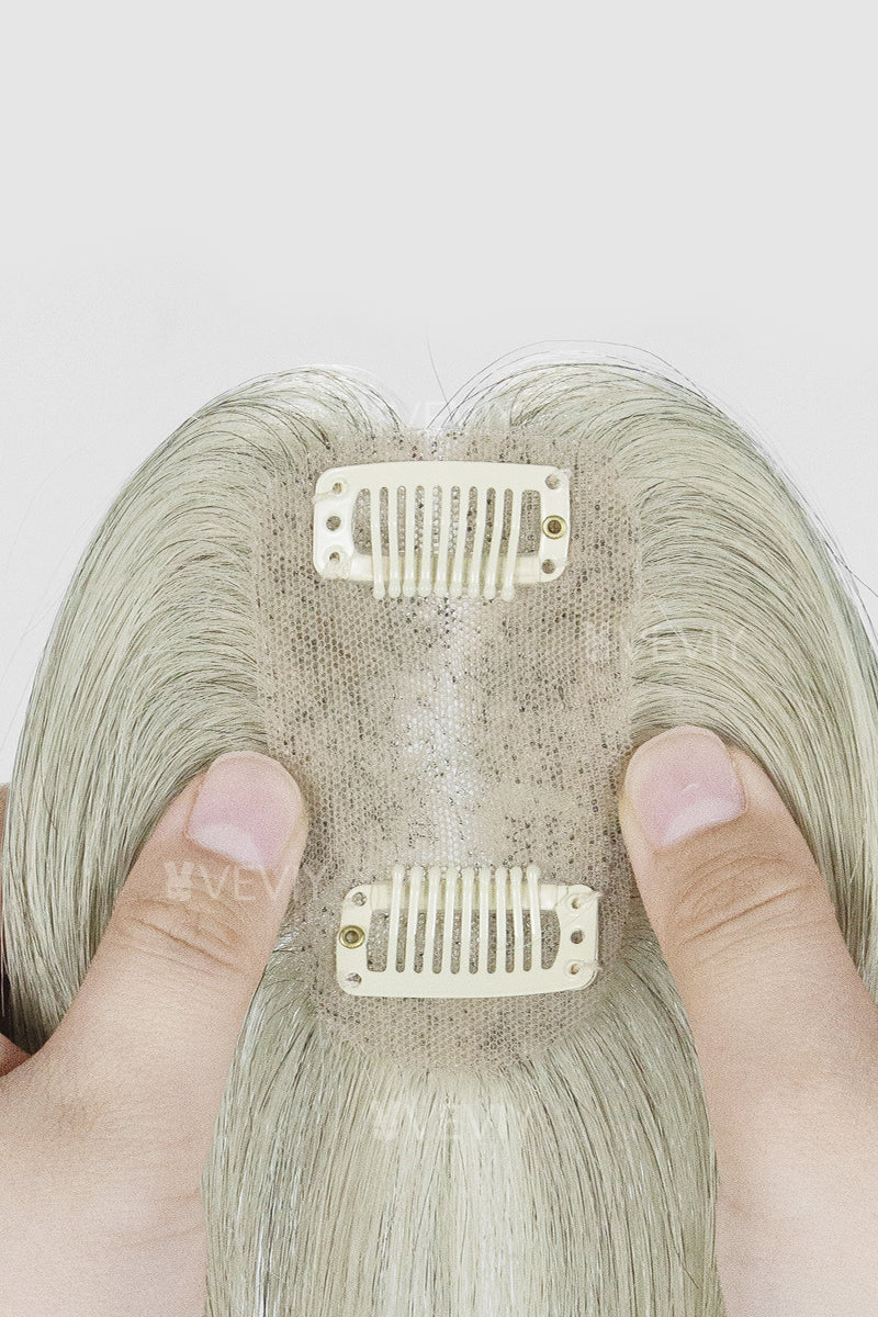 Vera Thin Breathable Lace Human Hair Topper Light Brown Grey #1B90