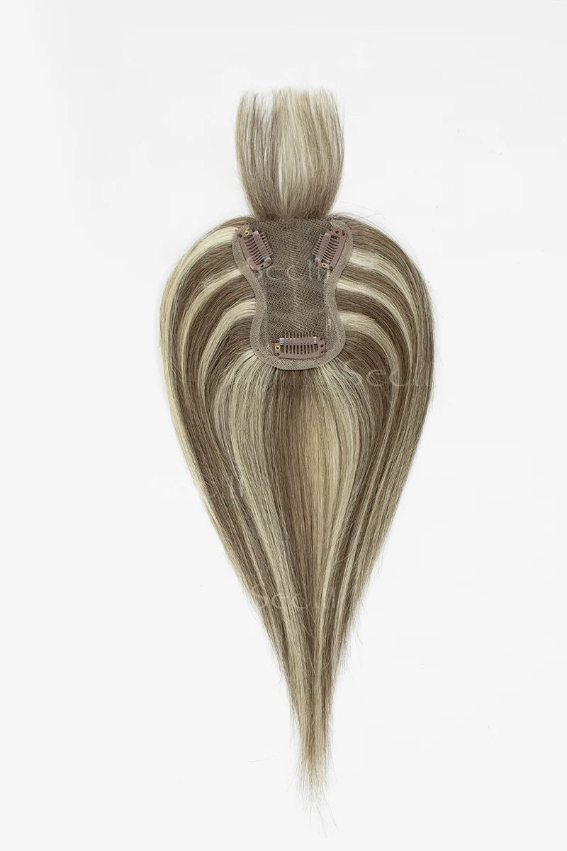 Mona-B hair topper with bangs wearing demonstration