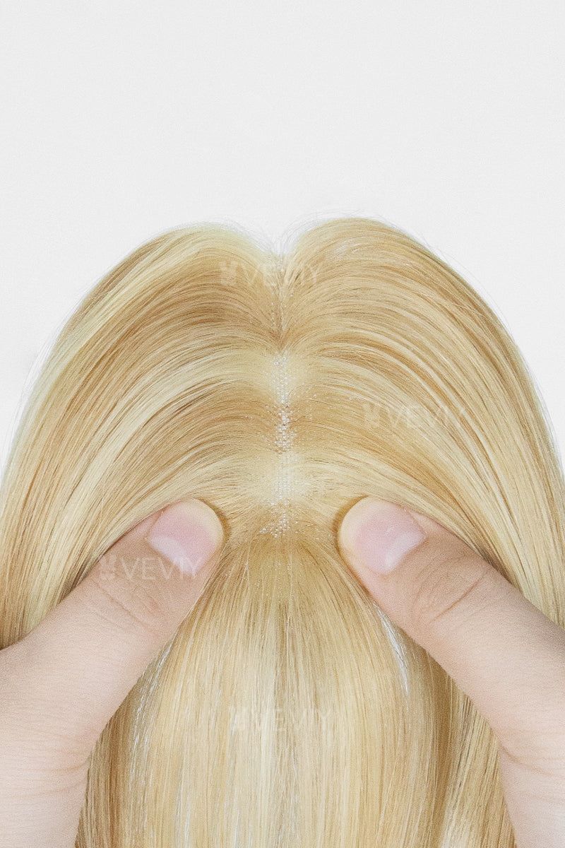 Vera Thin Breathable Lace Human Hair Topper Warm Blonde With Highlights #P27/613