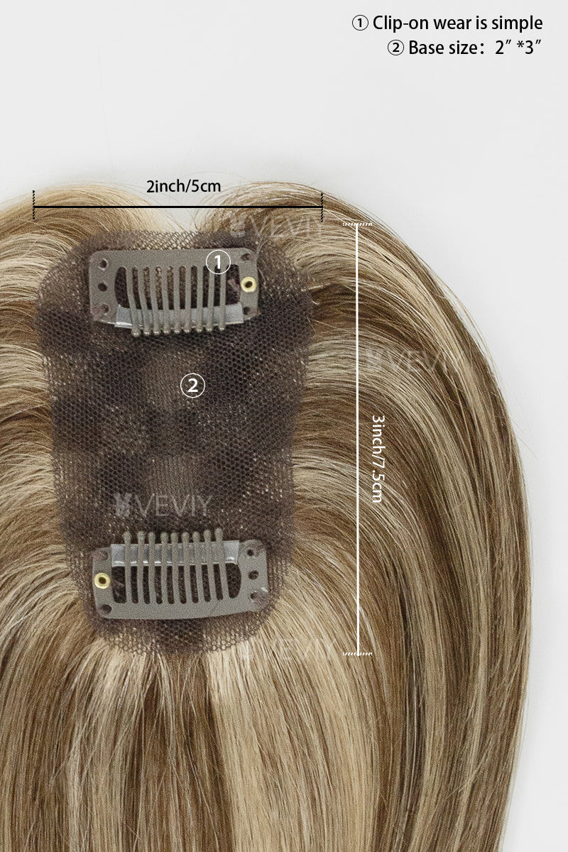 Vera Thin Breathable Lace Human Hair Topper Medium Brown with Warm Highlights #P4/27