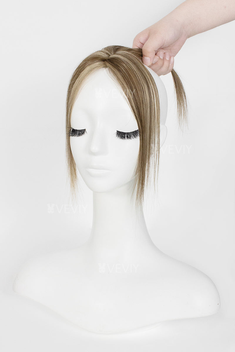 Vera Thin Breathable Lace Human Hair Topper Medium Brown with Warm Highlights #P4/27