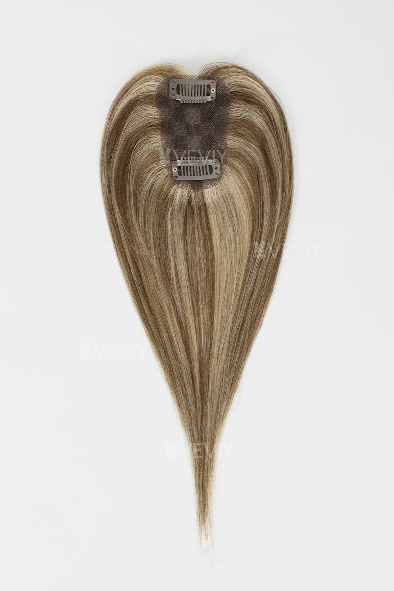 Vera Thin Breathable Lace Human Hair Topper Medium Brown with Warm Highlights #P4/27