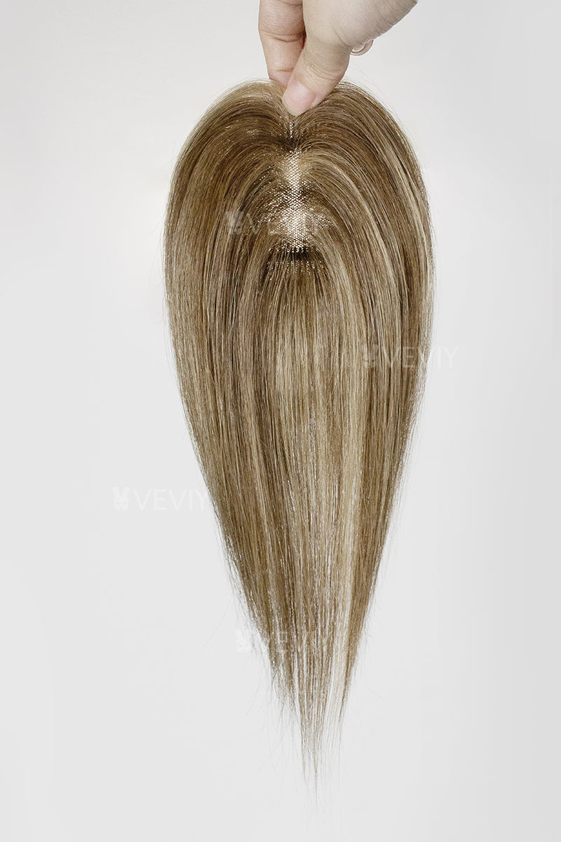 Vera Thin Breathable Lace Human Hair Topper Medium Brown with Warm Highlights #P4/27