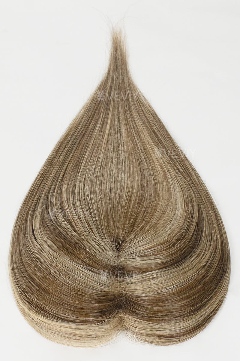 Vera Thin Breathable Lace Human Hair Topper Medium Brown with Warm Highlights #P4/27