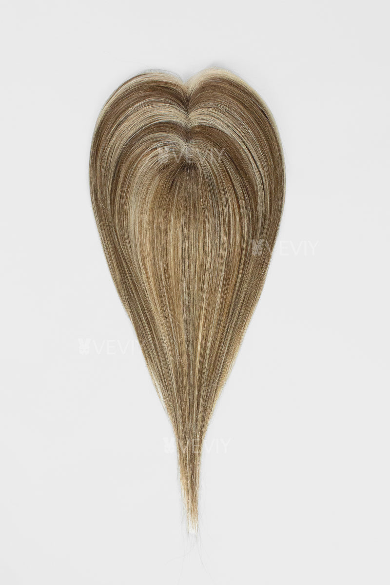 Vera Thin Breathable Lace Human Hair Topper Medium Brown with Warm Highlights #P4/27