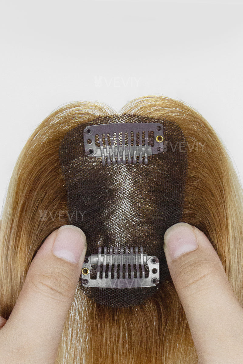 Vera Thin Breathable Lace Human Hair Topper Medium Brown with Dark Blonde #T4/27