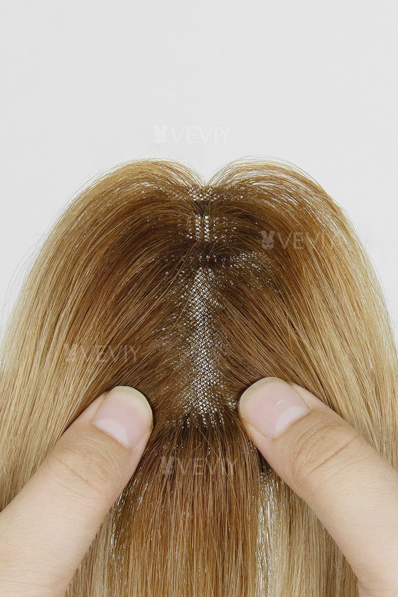 Vera Thin Breathable Lace Human Hair Topper Medium Brown with Dark Blonde #T4/27