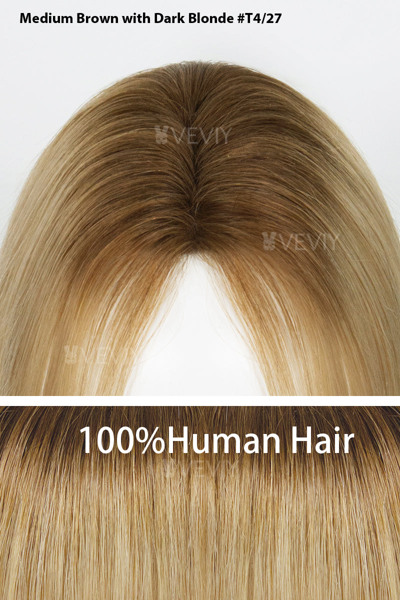 Vera Thin Breathable Lace Human Hair Topper Medium Brown with Dark Blonde #T4/27