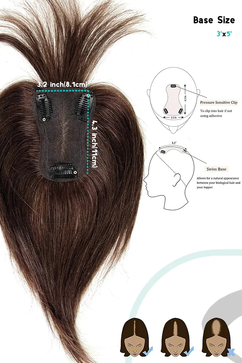 Mona-B Handmade Human Hair Topper with Bangs Medium Brown #4