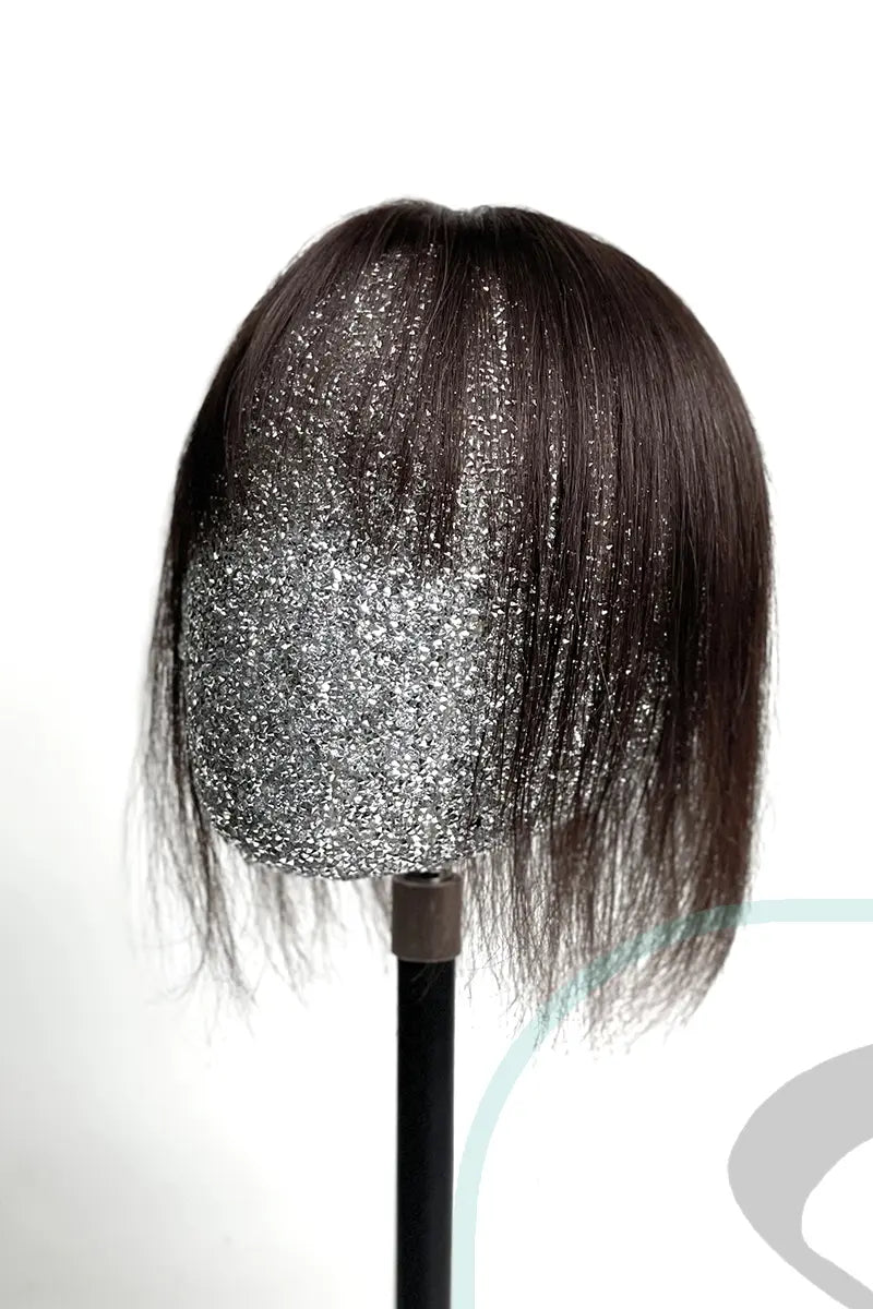Mona-B Handmade Human Hair Topper with Bangs Dark Brown #2