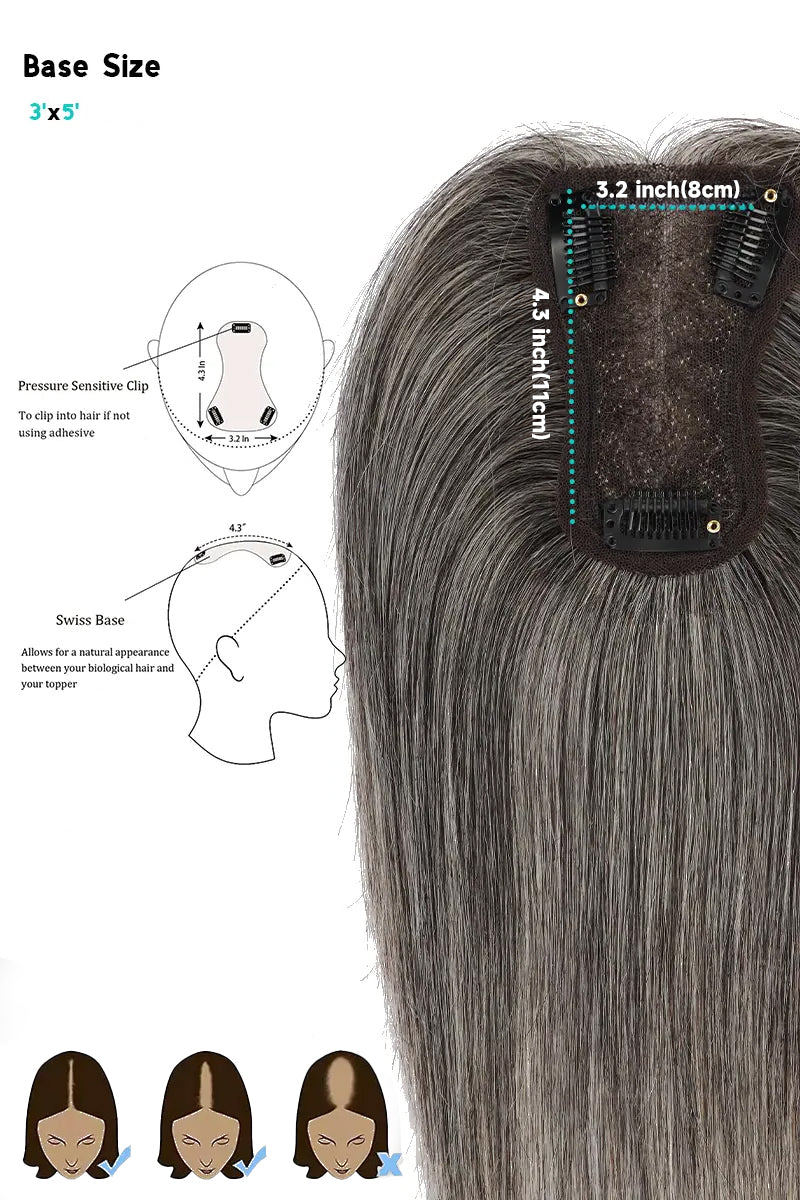 Aria Handmade Human Hair Topper Dark Grey #1B50