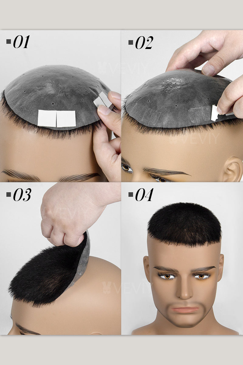Kane Men's Hairpiece Hairstyle Black blended with 10%grey #1B10